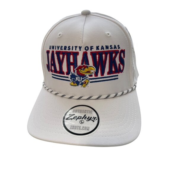 Zephyr Kansas Jayhawks Rope Baseball Cap One Size Snapback Perforated White NEW - Picture 1 of 7